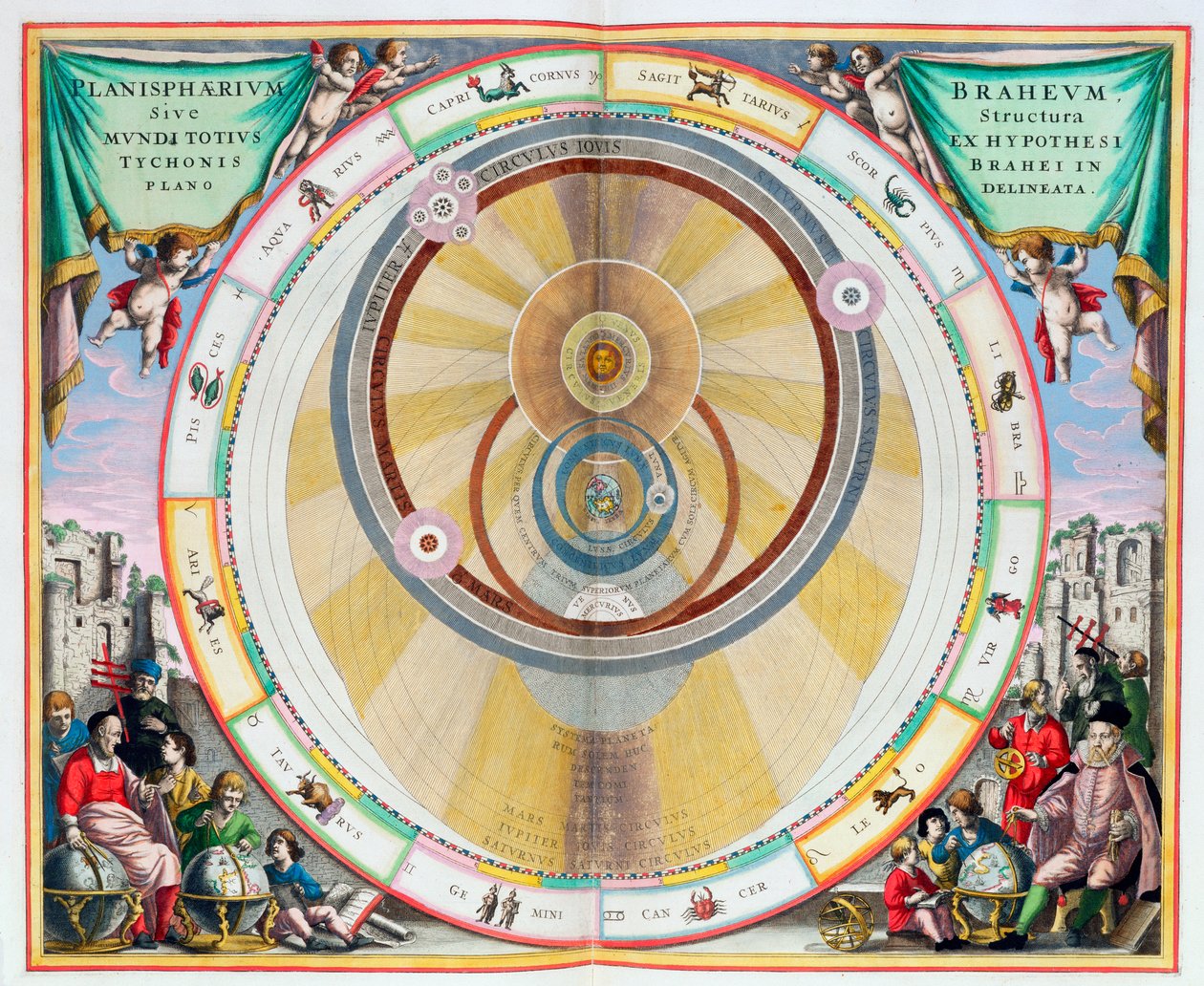 显示第谷-布拉赫的行星轨道系统的地图，1660-1661年 作者 安德鲁·塞拉瑞斯