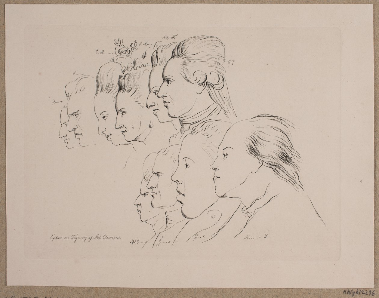 10 幅肖像：Enevold Brandt、Johann Friedrich Struensee、Caroline Mathilde、Julieane Marie、世袭王子 Frederik、克里斯琴七世、Marie Jeanne Clemens、J. F. Clemens、Jens Juel 和 Nicolai Abildgaard。 作者 安德鲁·彼得·马德森