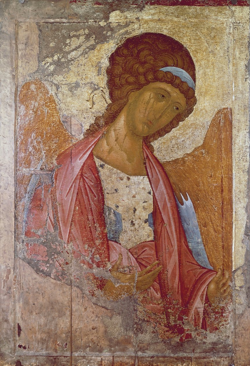 安德烈·鲁布列夫 (Andrei Rublev) 或安德烈·鲁布廖夫 (Andrej Rubljov) (1360-1430) 的大天使迈克尔 (The Archangel Michael)，作于 1410 年至 1420 年之间，Icon。 作者 安德烈·鲁布列夫（Andrei Rublev）