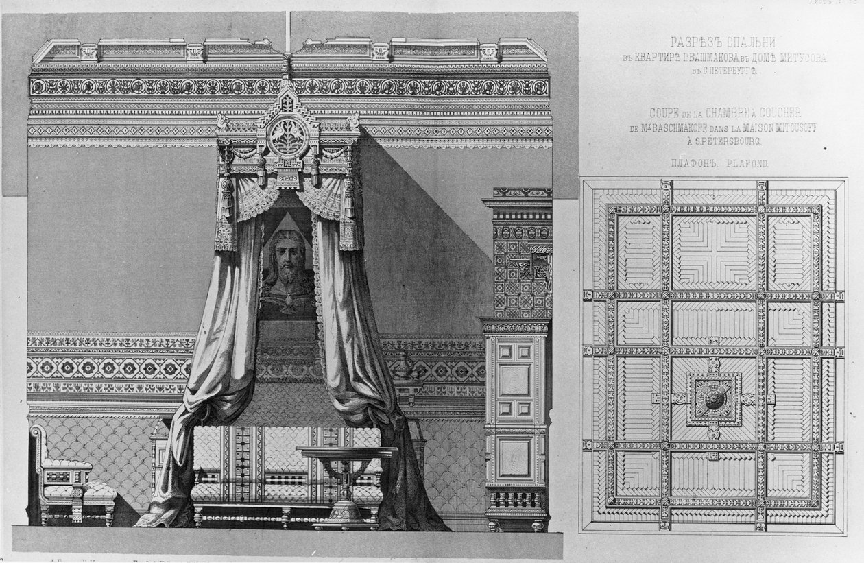 Bashmakov公寓的卧室，圣彼得堡，1870年代 作者 