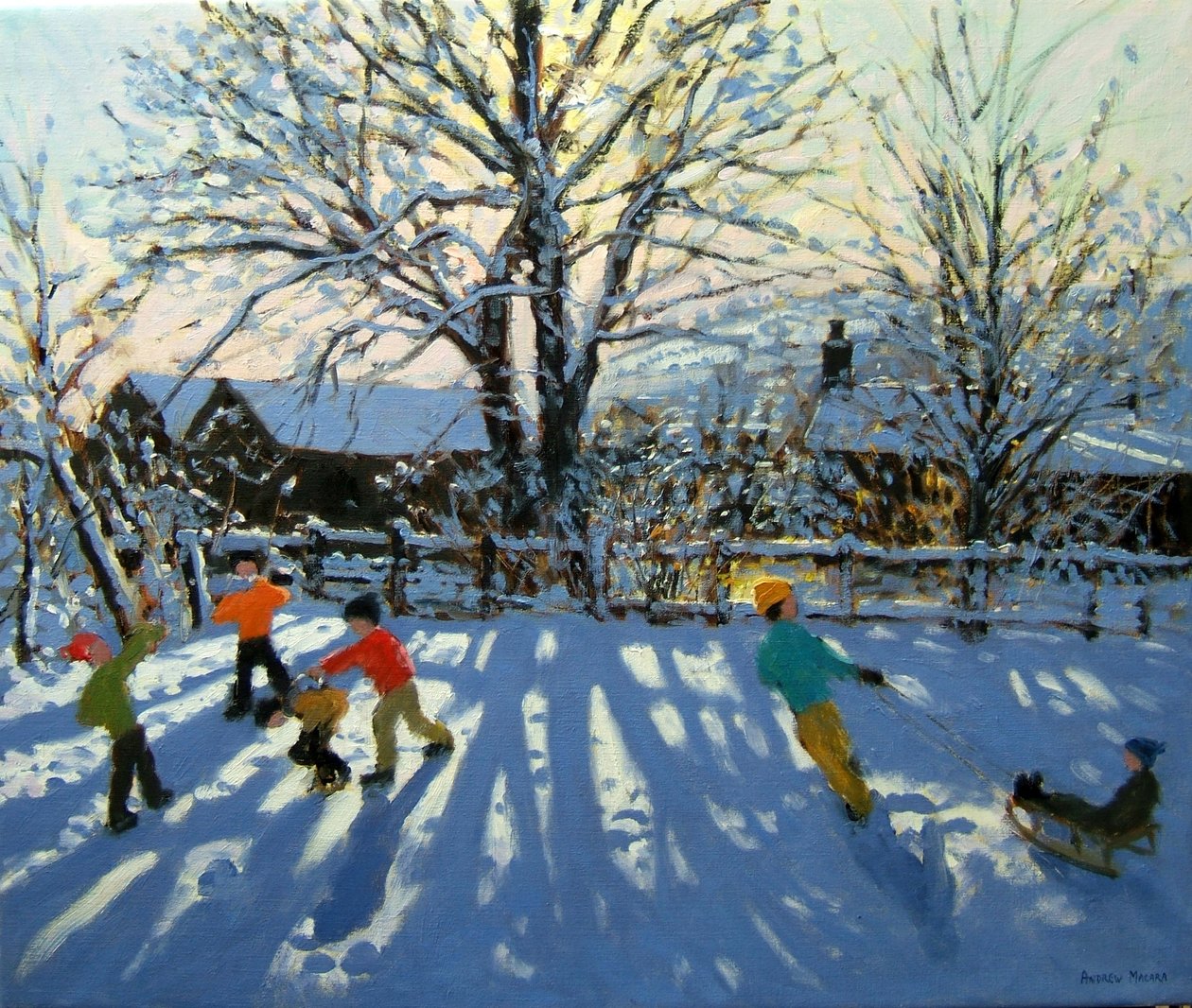 在雪地里玩耍，Tideswell，Derbyshire 作者 安德鲁·马卡拉（Andrew Macara）