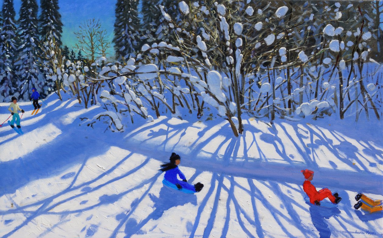 沿着小径滑雪橇和滑雪，Morzine， 作者 安德鲁·马卡拉（Andrew Macara）