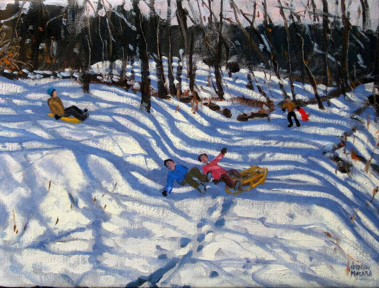 两个男孩从雪橇上掉下来，Morzine 作者 安德鲁·马卡拉（Andrew Macara）