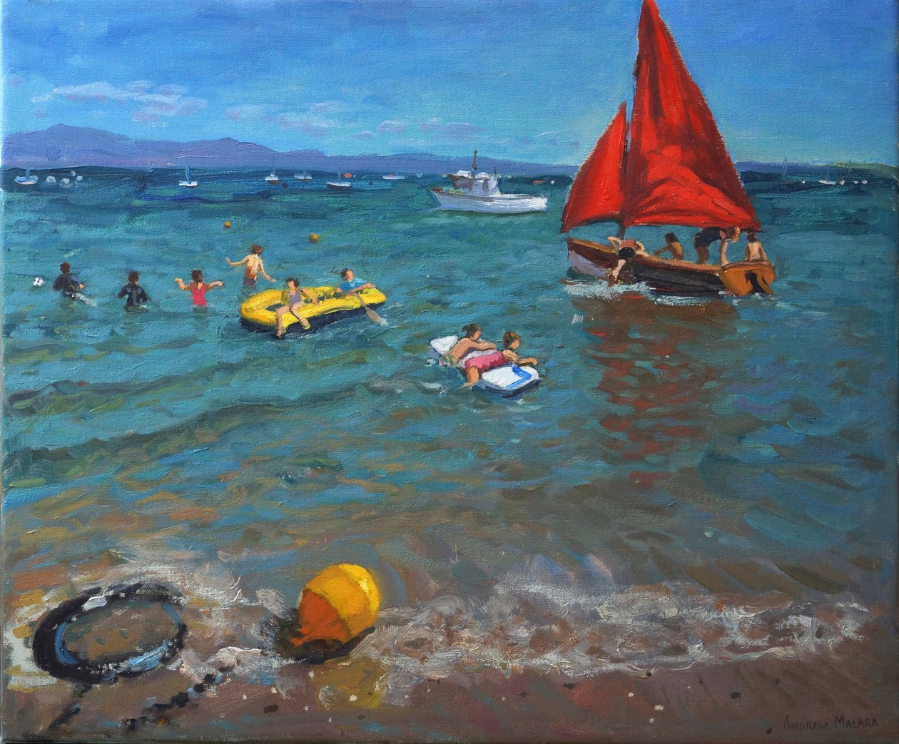 黄色浮标和红帆，Abersoch 作者 安德鲁·马卡拉（Andrew Macara）