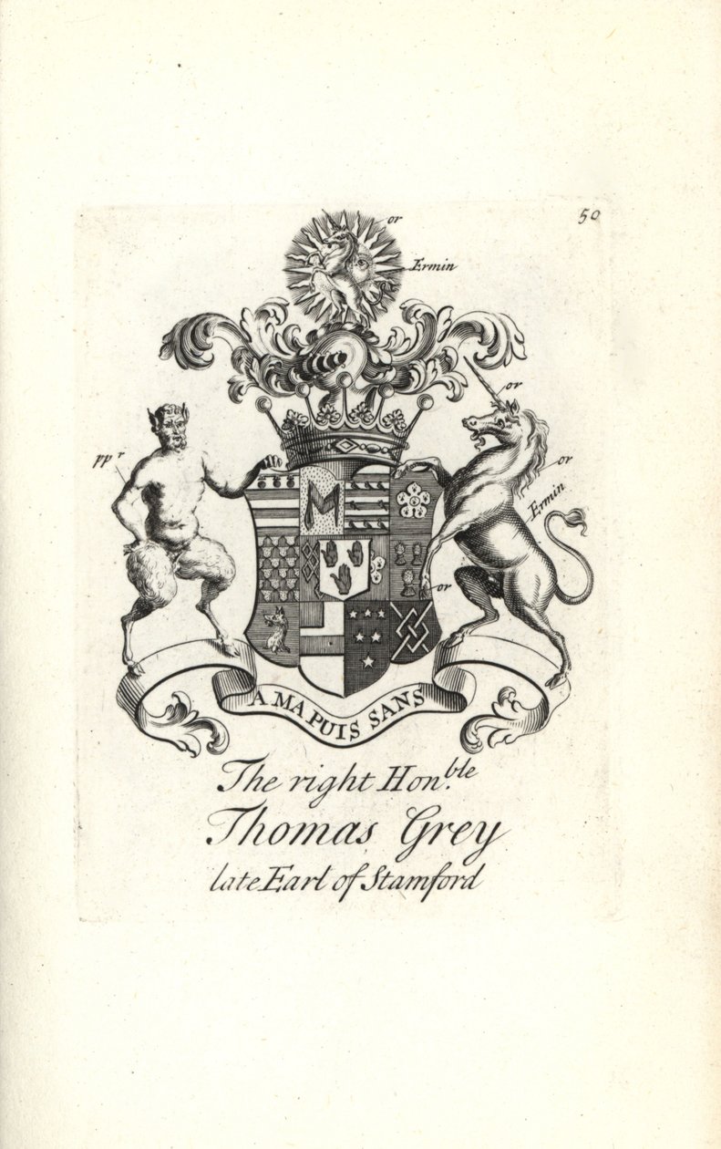 Coat of arms and crest of the right honorable Thomas Grey, 2nd Earl of Stamford 作者 安德鲁·约翰斯顿