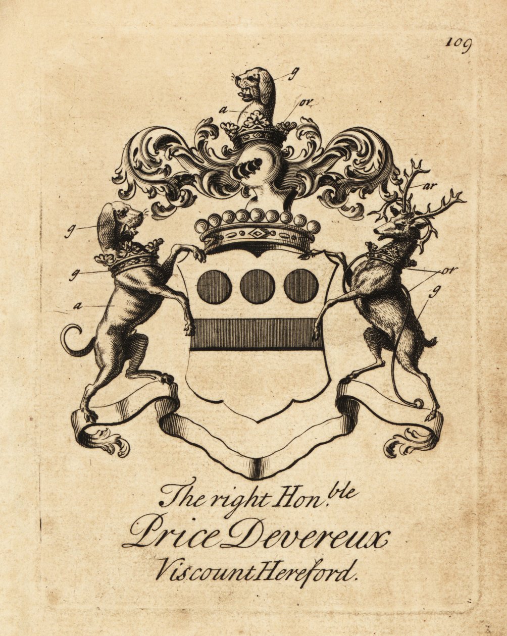 赫里福德第 9 代子爵普赖斯·德弗勒 (Price Devereux) 的纹章 (1664-1740) 作者 安德鲁·约翰斯顿