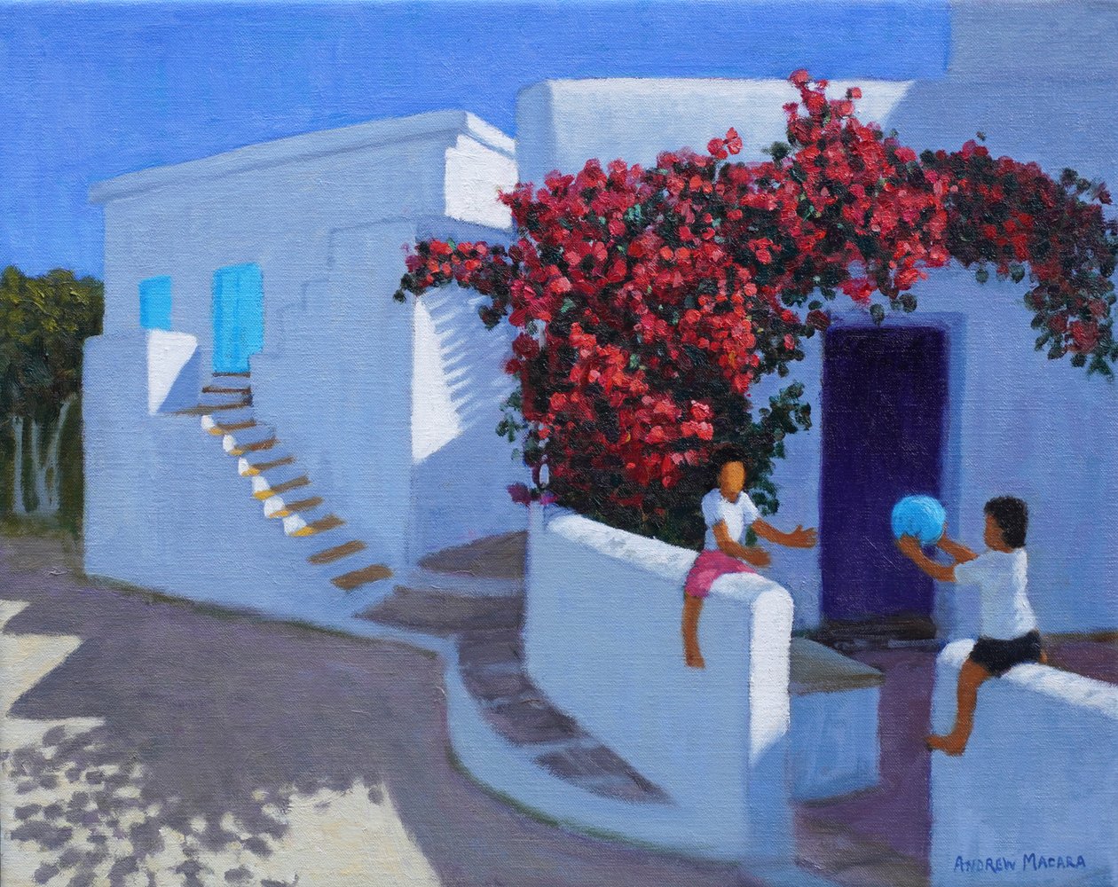 球赛，希腊萨摩斯岛，2022 年（布面油画） 作者 安德鲁·马卡拉（Andrew Macara）