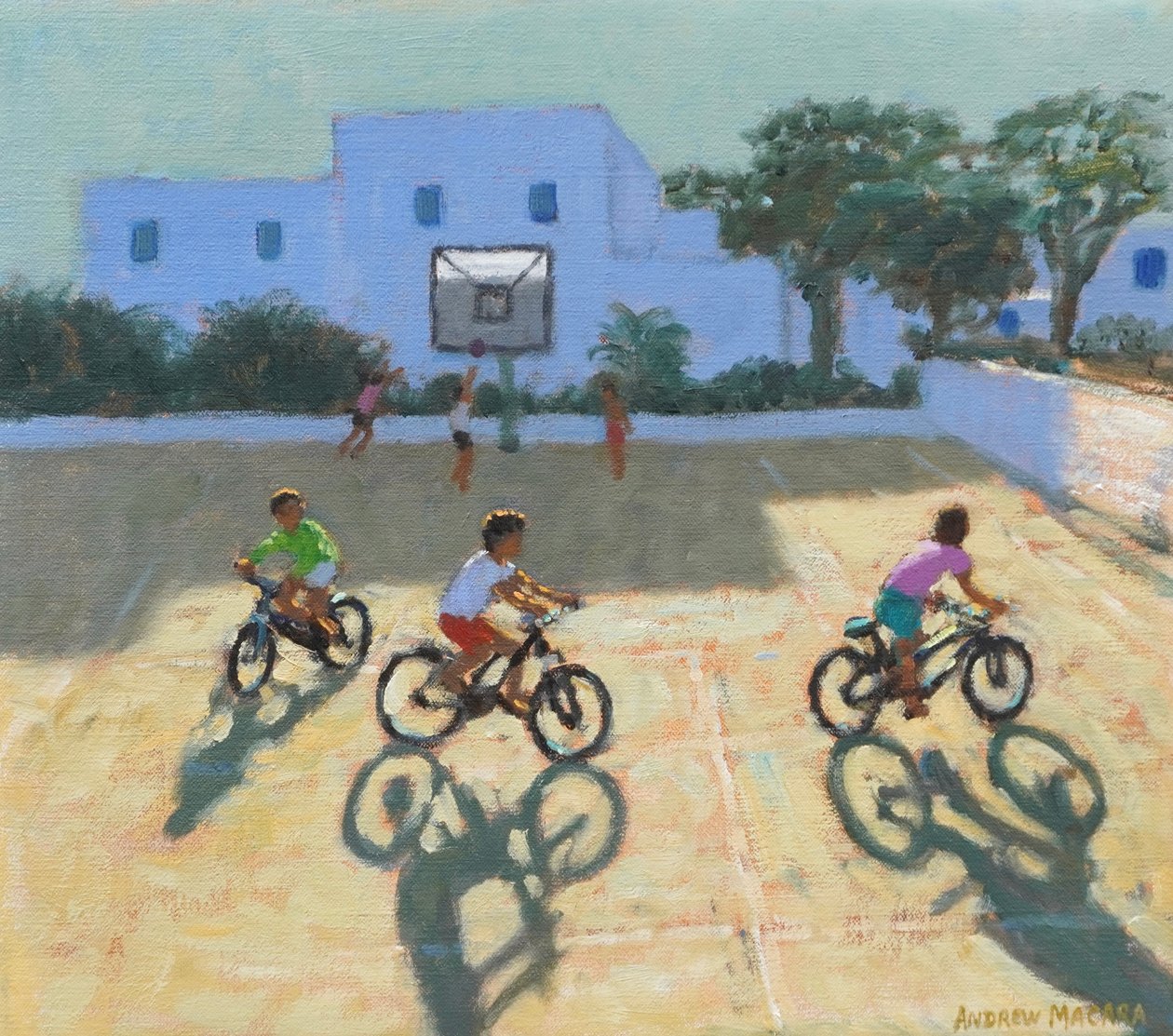 骑自行车的男孩，希腊（布面油画） 作者 安德鲁·马卡拉（Andrew Macara）