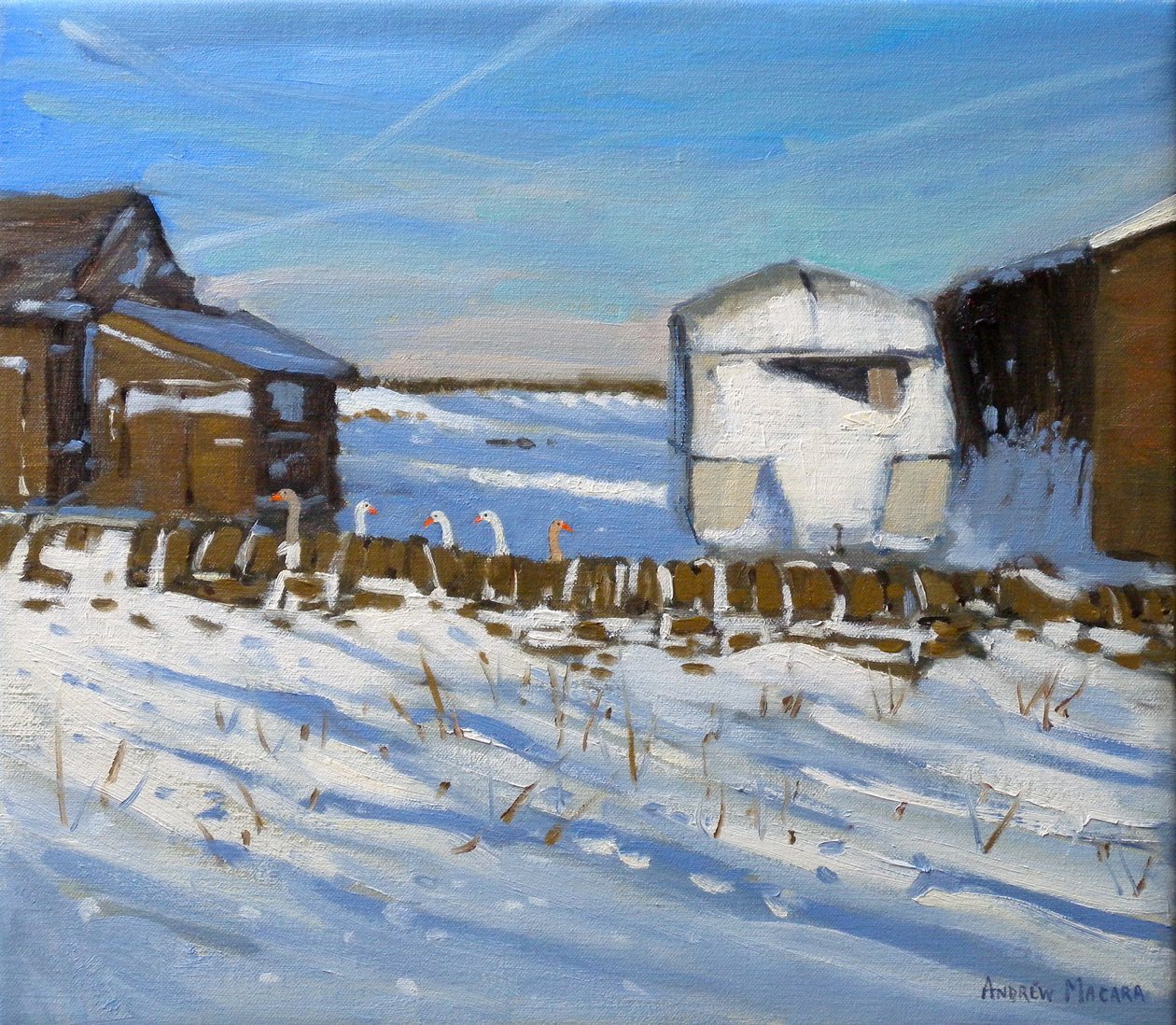 《商队和鹅》，德比郡，2011（布面油画） 作者 安德鲁·马卡拉（Andrew Macara）