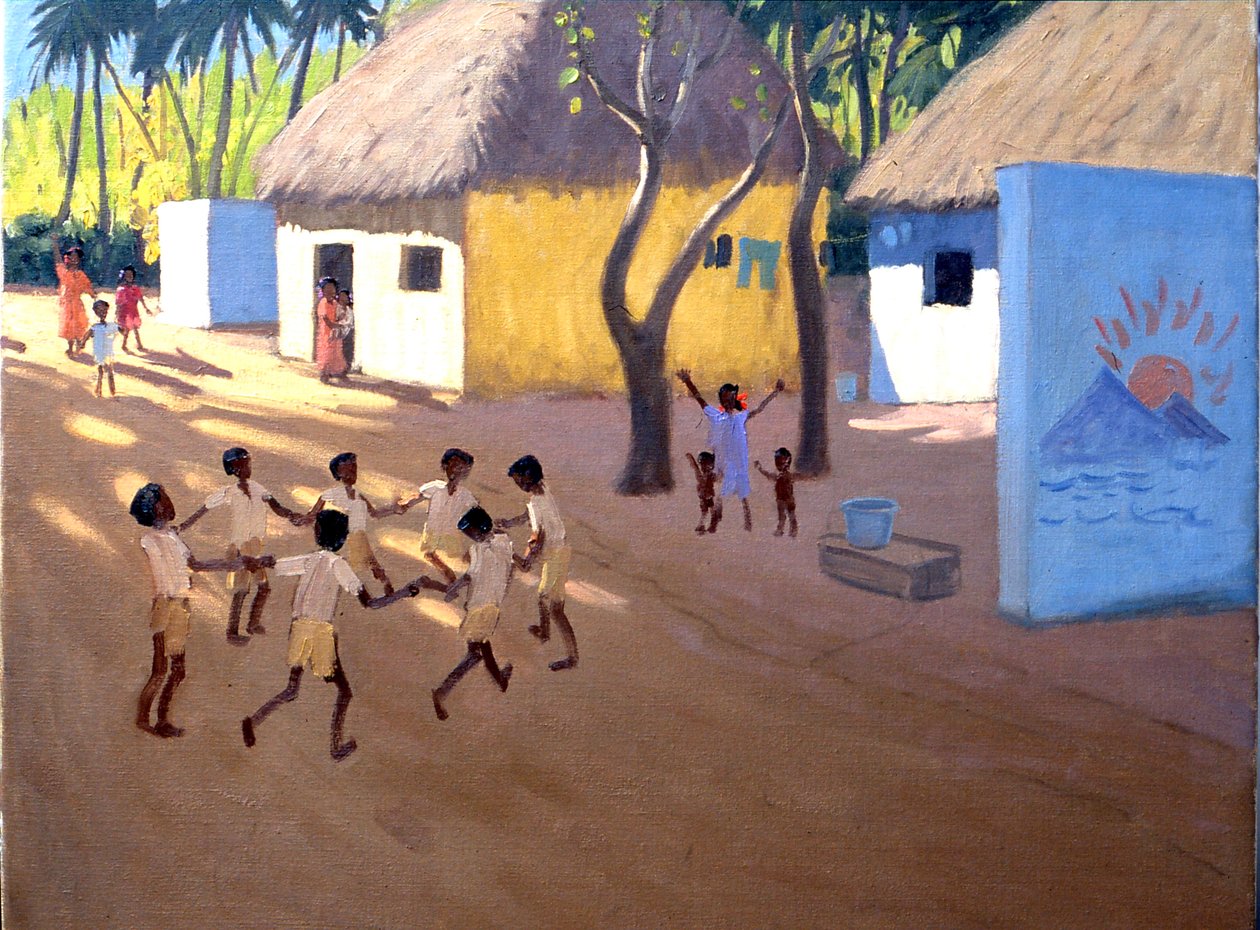 跳舞的儿童，印度（布面油画） 作者 安德鲁·马卡拉（Andrew Macara）