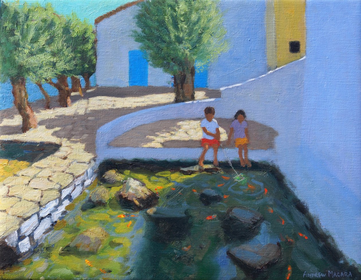 鱼塘，希腊米洛斯，2017年，（布面油画）。 作者 安德鲁·马卡拉（Andrew Macara）