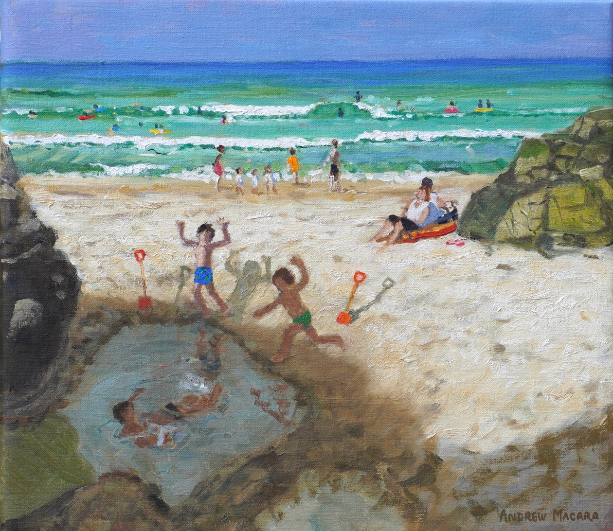 海池中的乐趣，圣艾夫斯，2024 年（布面油画） 作者 安德鲁·马卡拉（Andrew Macara）