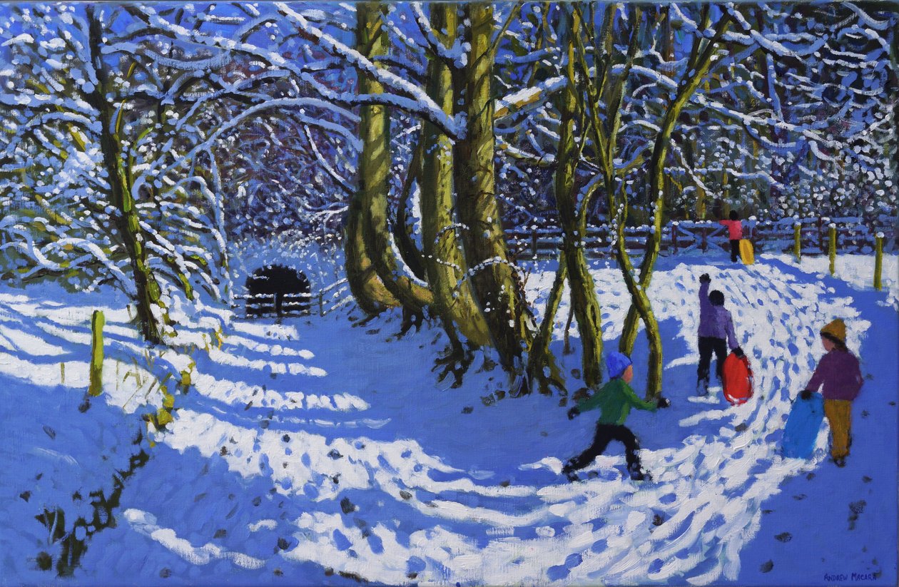 打雪橇，卡尔克修道院，2021年（布面油画）。 作者 安德鲁·马卡拉（Andrew Macara）
