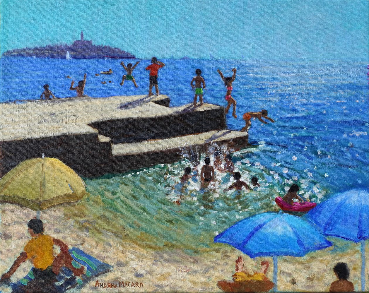跳入海中，克罗地亚罗维尼，2024 年（布面油画） 作者 安德鲁·马卡拉（Andrew Macara）