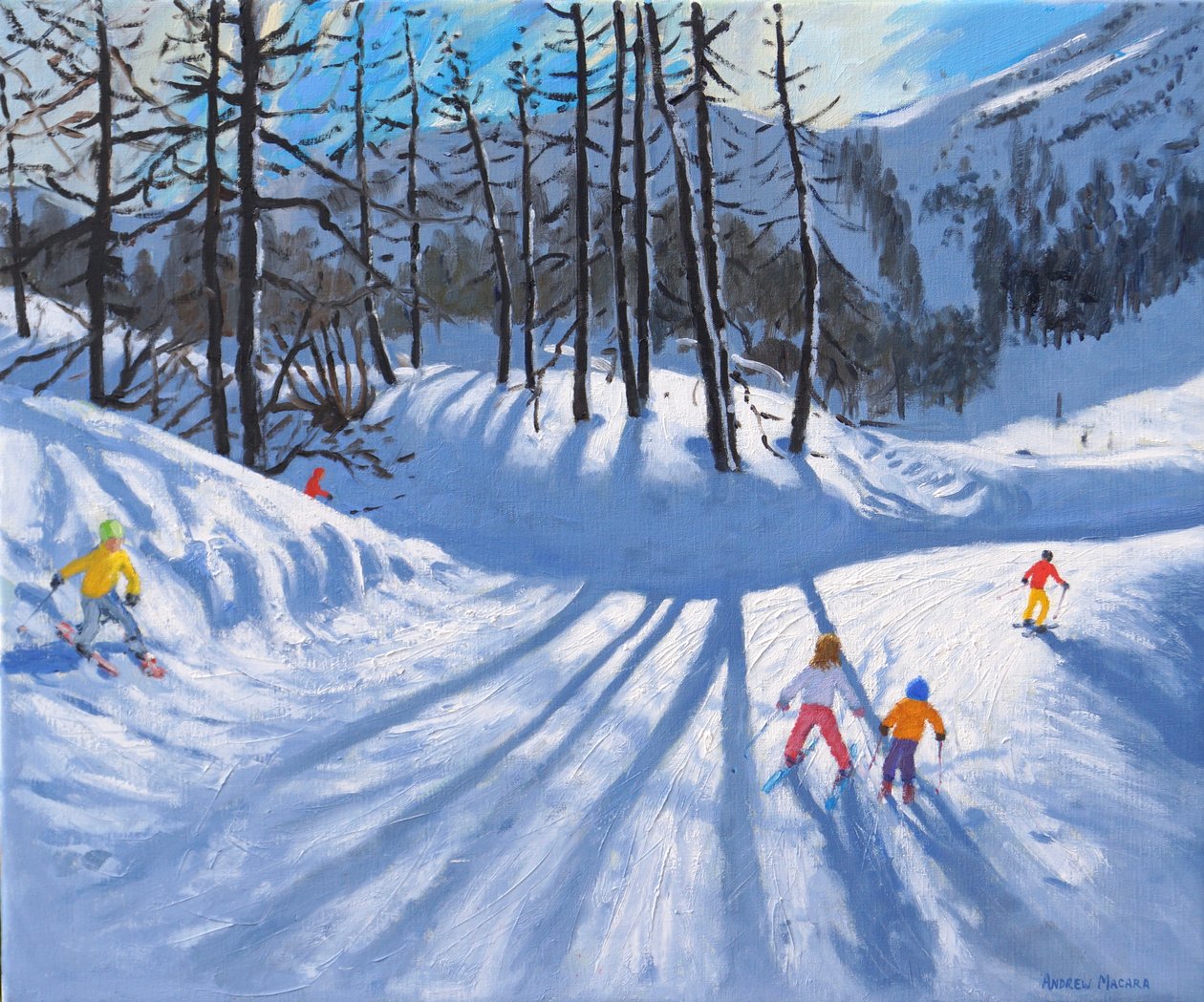 长长的树影和滑雪者，蒂涅斯，2016-2019，（布面油画）。 作者 安德鲁·马卡拉（Andrew Macara）