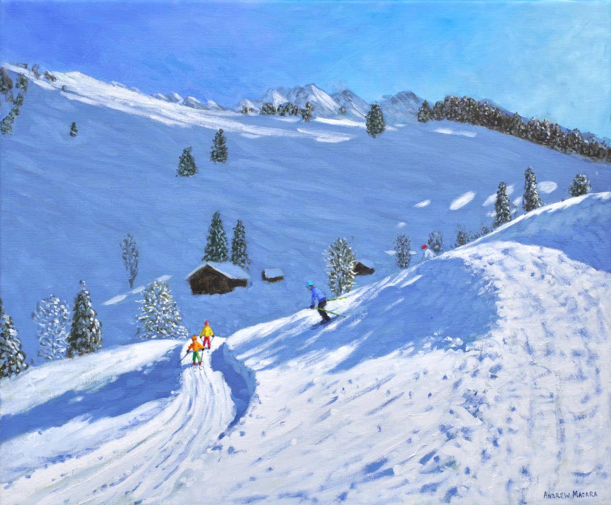 早晨滑雪，法国拉克卢萨兹，2018 年（布面油画） 作者 安德鲁·马卡拉（Andrew Macara）