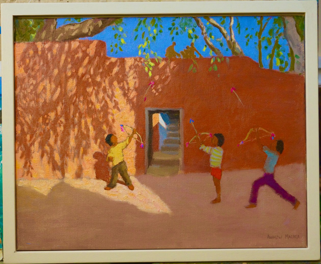 玩弓箭，印度，2005 年（布面油画） 作者 安德鲁·马卡拉（Andrew Macara）