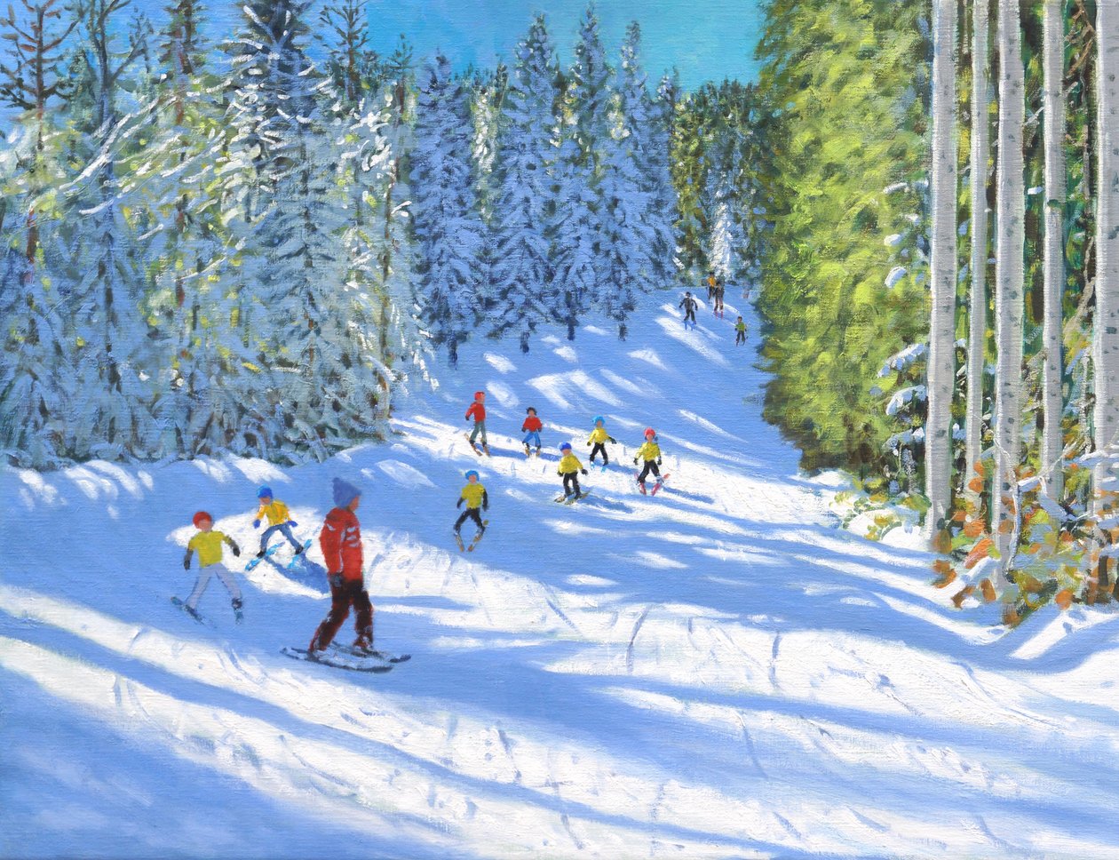 滑雪课，Samoens，法国，2020年，（布面油画）。 作者 安德鲁·马卡拉（Andrew Macara）