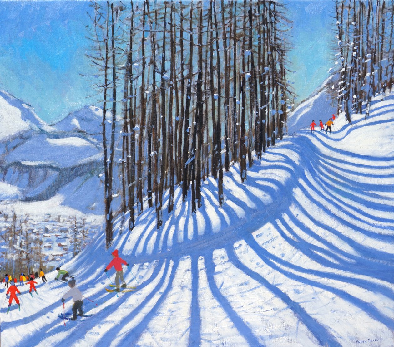 滑雪，La Daille，Tignes，法国，2015，（布面油画）。 作者 安德鲁·马卡拉（Andrew Macara）