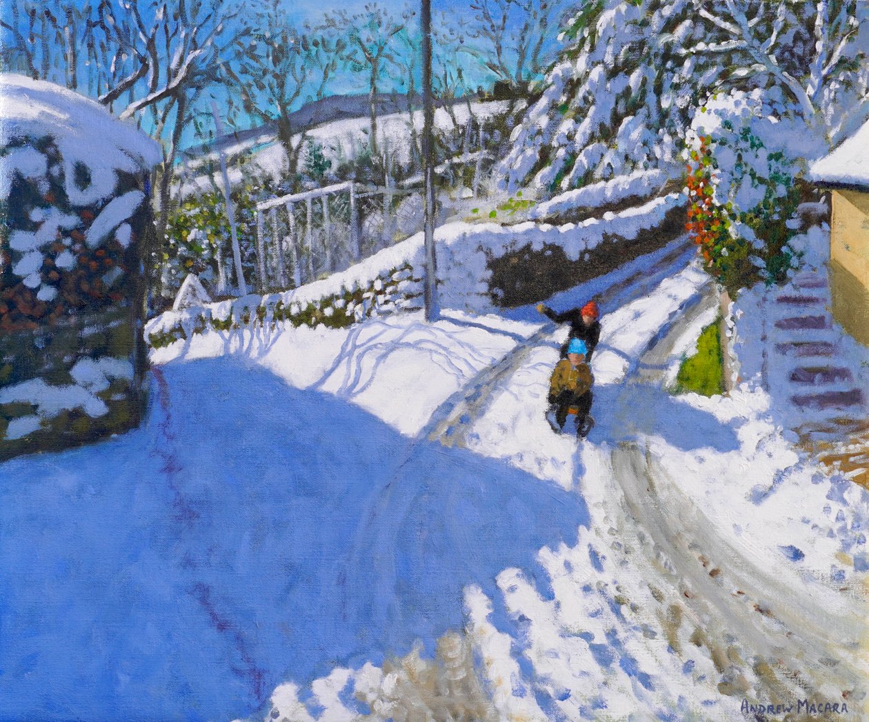 德比郡维尔茨沃思的雪橇，2024 年（布面油画） 作者 安德鲁·马卡拉（Andrew Macara）
