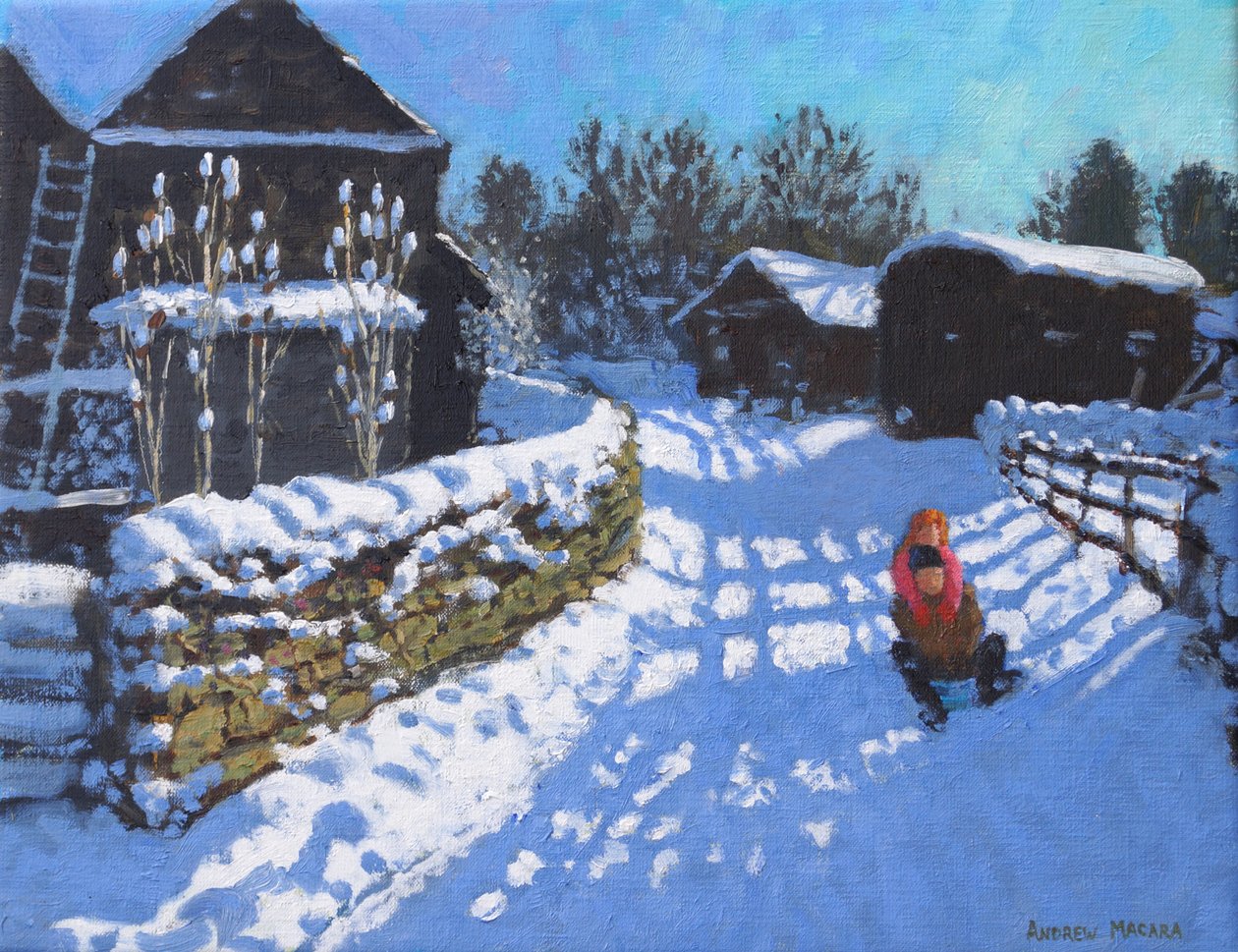 雪橇，在多韦代尔和索普附近的温特克罗夫特巷附近。阿什本，2021 年（布面油画） 作者 安德鲁·马卡拉（Andrew Macara）