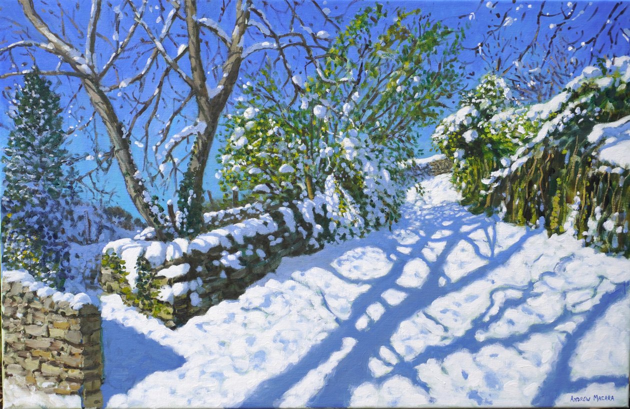 春雪，沃茨沃思，德比郡，2023 年（布面油画） 作者 安德鲁·马卡拉（Andrew Macara）