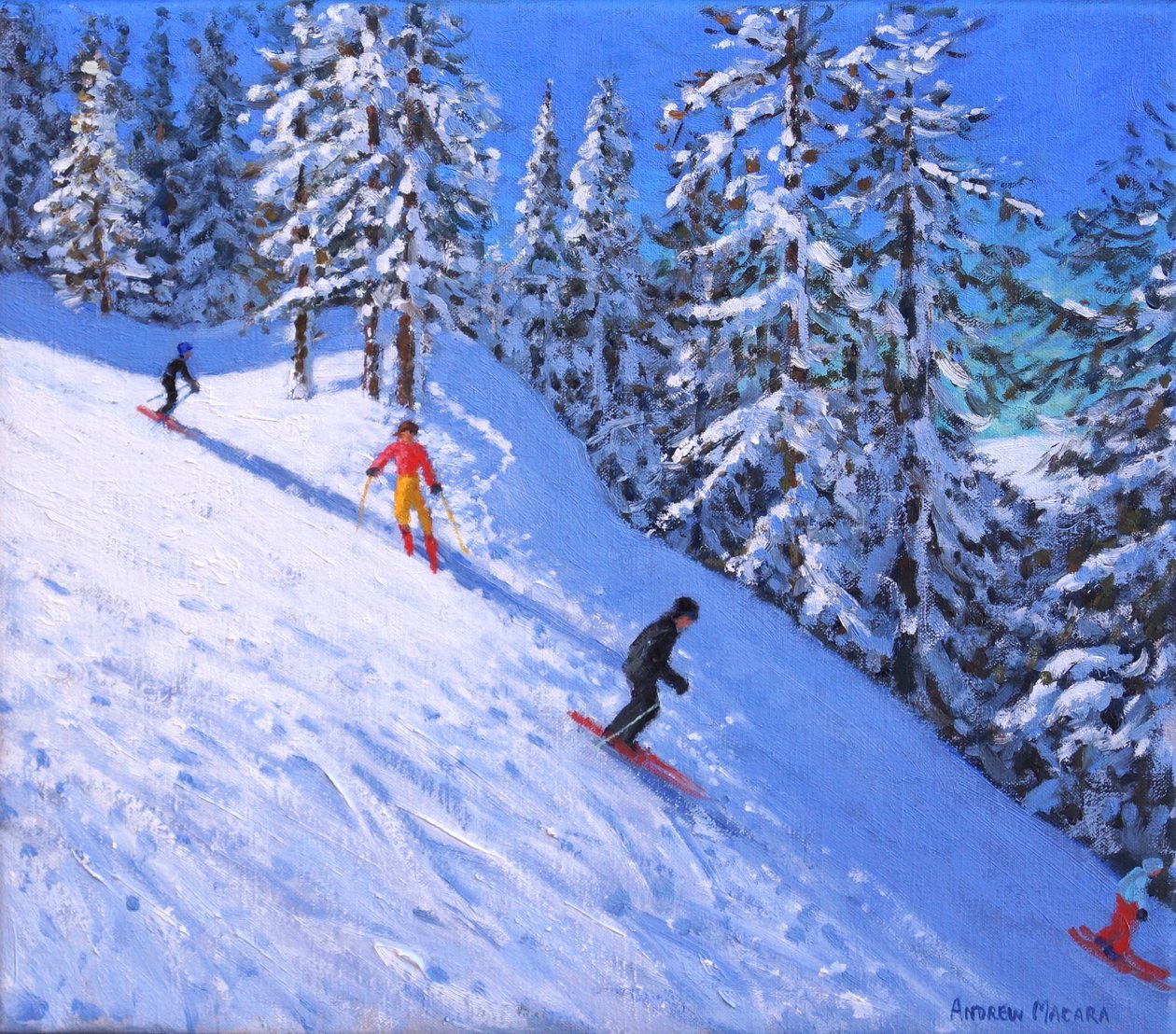 陡峭的斜坡，Les Arcs，法国，（布面油画）。 作者 安德鲁·马卡拉（Andrew Macara）