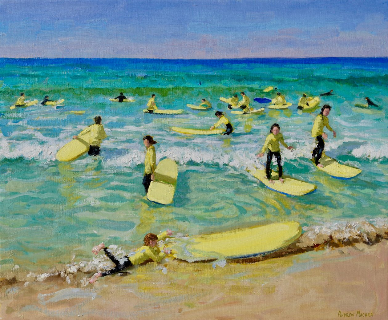 夏天的冲浪，圣伊夫。25x30",2019 (布面油画) 作者 安德鲁·马卡拉（Andrew Macara）