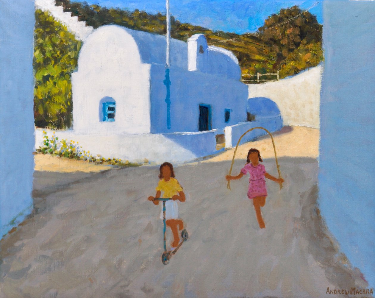两个女孩，克里马，米洛斯，2022 年（布面油画） 作者 安德鲁·马卡拉（Andrew Macara）