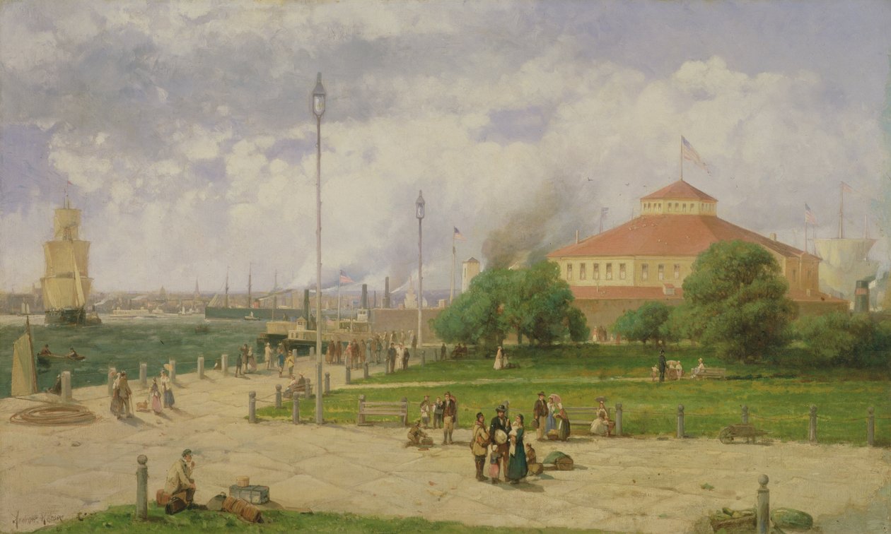 纽约港和城堡花园，1885年 作者 安德鲁·梅尔罗斯