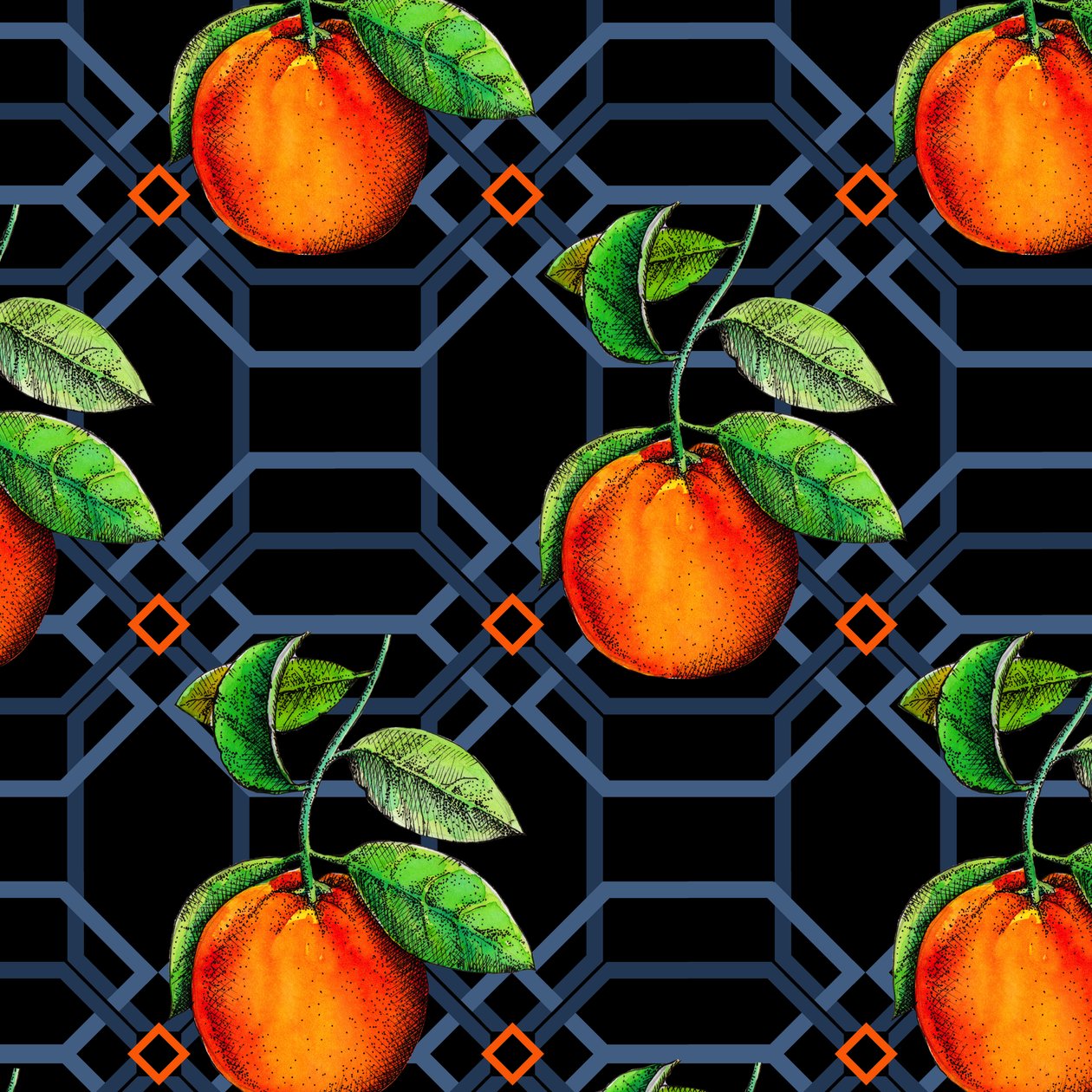 Orange geometric, 2018, pen and ink, watercolour, digital) 作者 安德鲁·沃森