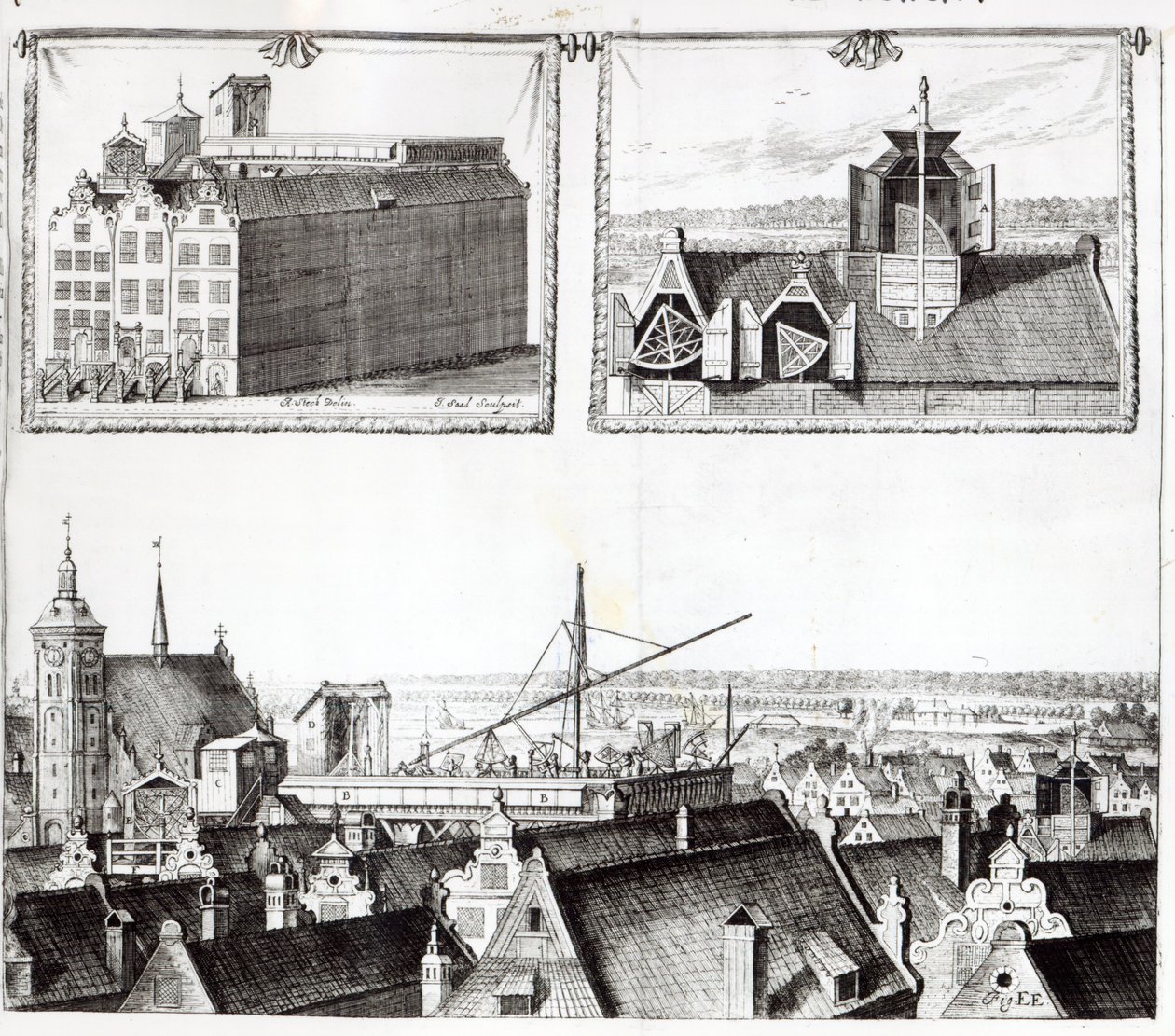 Sternenburg天文台，由Johann Hevelius的&39;Machina Coelestis&39;插图，由Izaak Saal雕刻，1674 作者 安德烈·斯泰奇