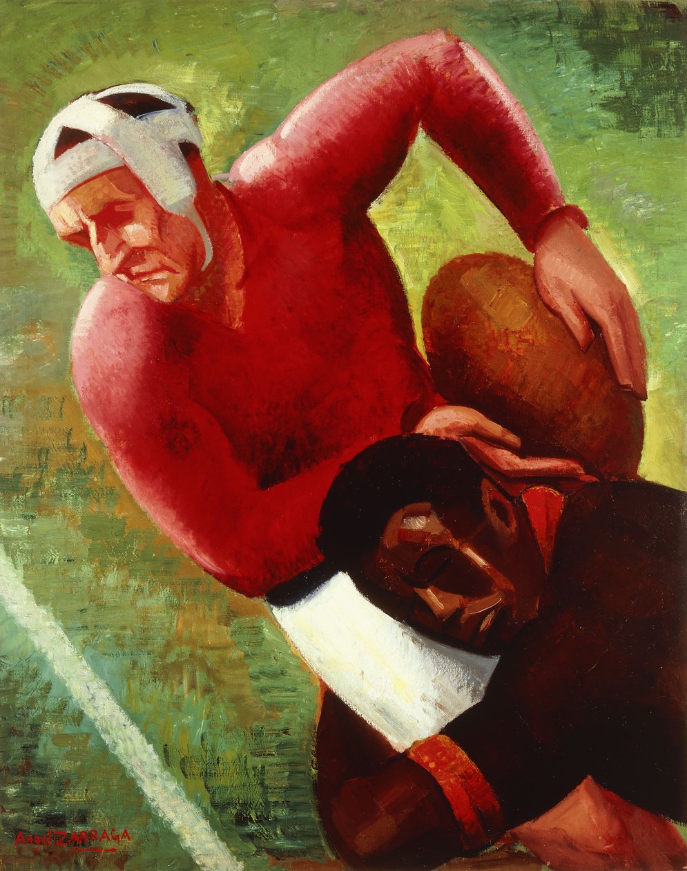 足球移动； 足球比赛，c.1925（布面油画） 作者 安赫尔·萨拉加