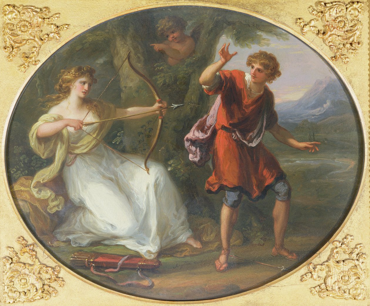 一个Nymph在青年时期画出她的弓，1780年（铜上油） 作者 当归考夫曼