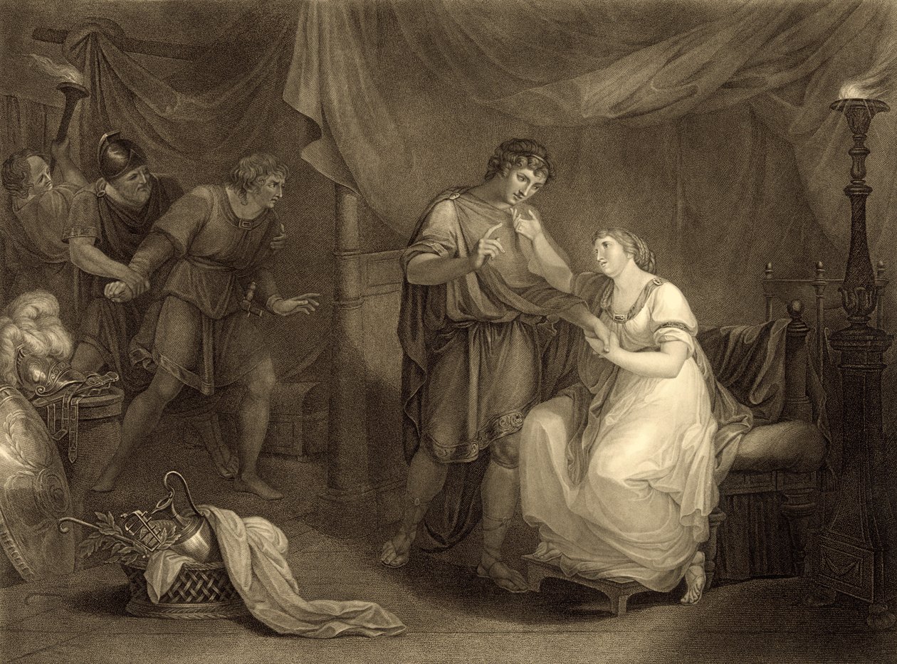 在Calchas的帐篷里，第五幕，第二幕，来自威廉·莎士比亚的“Troilus and Cressida”（1564-1616），由Luigi Schiavonetti（1765-1810）镌刻 作者 当归考夫曼