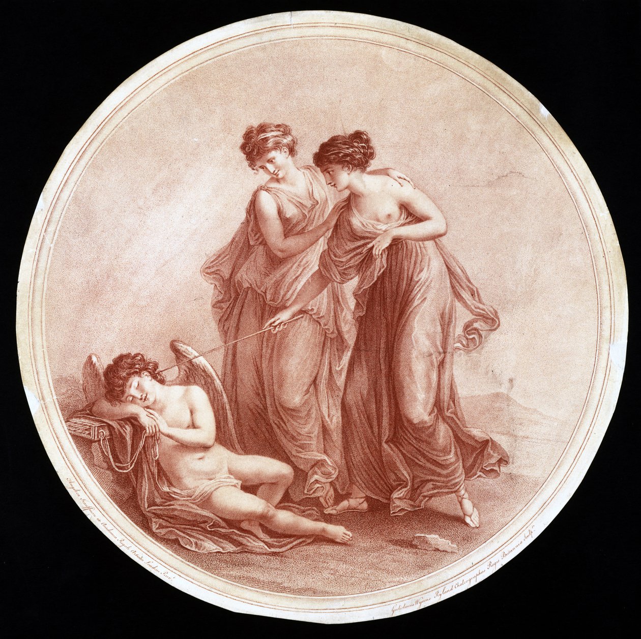 格雷斯觉醒丘比特，由William Wynne Ryland（1732-83）1776年雕刻（红色点画雕刻） 作者 当归考夫曼之后