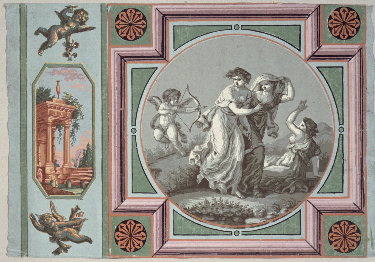 爱的复仇，设计壁纸奖章，c.1785（壁纸） 作者 当归考夫曼之后