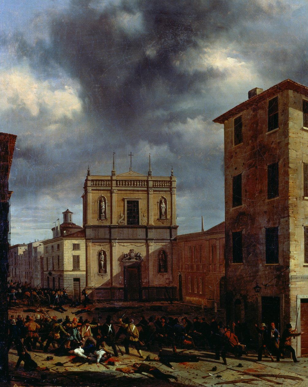 布雷西亚的十天，安杰洛·因甘尼（Angelo Inganni，1807-1880），布面油画，38x45 厘米 作者 安杰洛·因甘尼