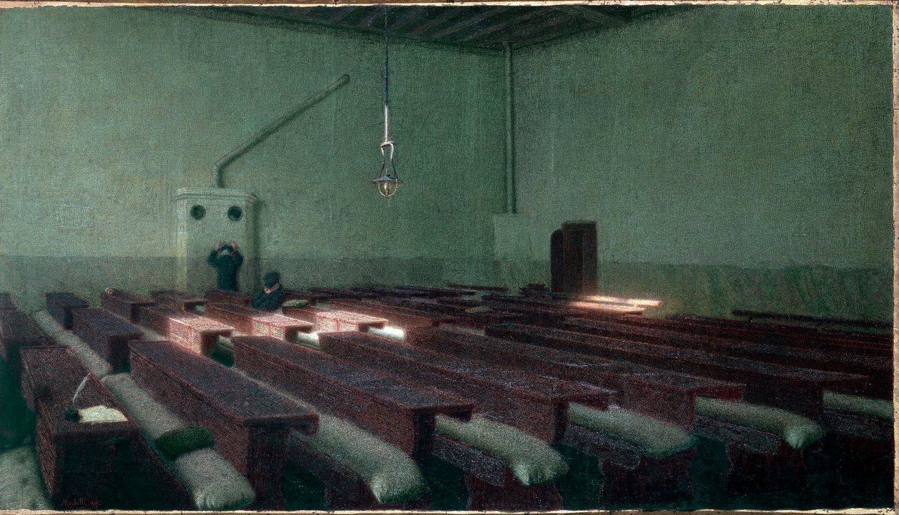 米兰老人 Pio Albergo Trivulzio 疗养院的圣诞节 安杰洛·莫贝利 (Angelo Morbelli) (1853-1919) 的画作，1909 年昏暗。 99x173,5 厘米都灵，现代艺术广场 作者 安吉洛·莫贝利（Angelo Morbelli）