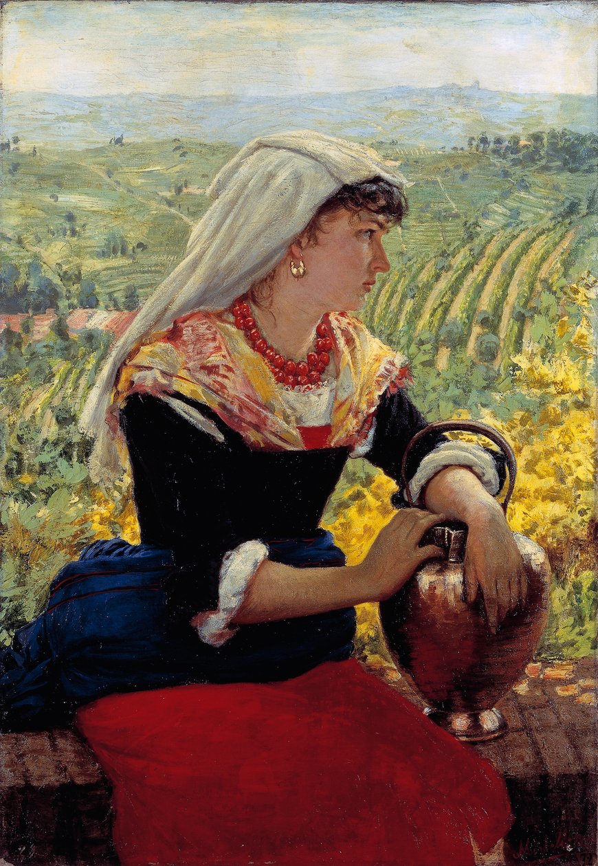 身着 Monferrato 服装的妻子肖像 作者 安吉洛·莫贝利（Angelo Morbelli）