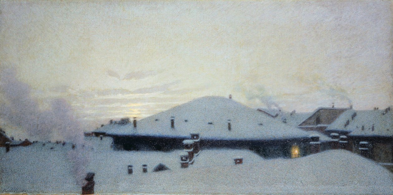 雪中的房顶 作者 安吉洛·莫贝利（Angelo Morbelli）