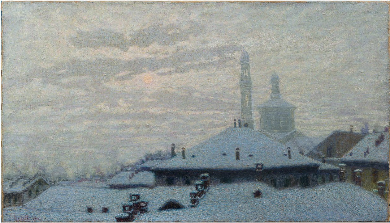 雪下的屋顶雪下的屋顶，1910年。 作者 安吉洛·莫贝利（Angelo Morbelli）