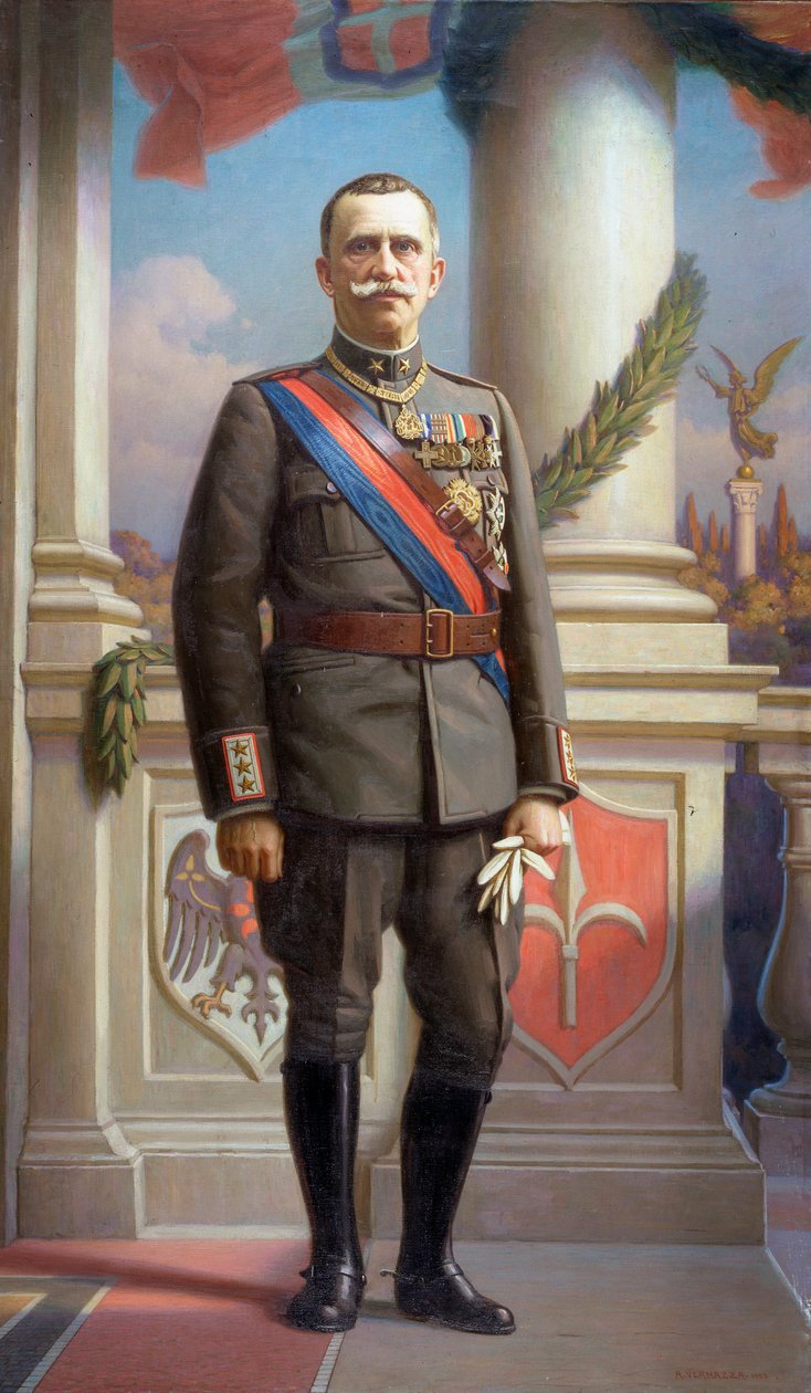 Portrait of the King of Italy Vittorio Emanuele III (Victor Emmanuel III) (1869-1947) Painting by Angelo Vernazza (1869-1937) 1923 Dim 220x130 cm Genes, Galleria d