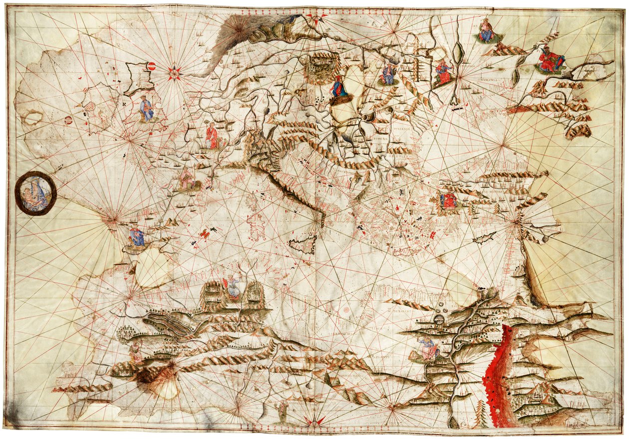 地中海、黑海和东北大西洋，约 1550 年（牛皮纸） 作者 安杰洛·德·弗雷杜奇伯爵