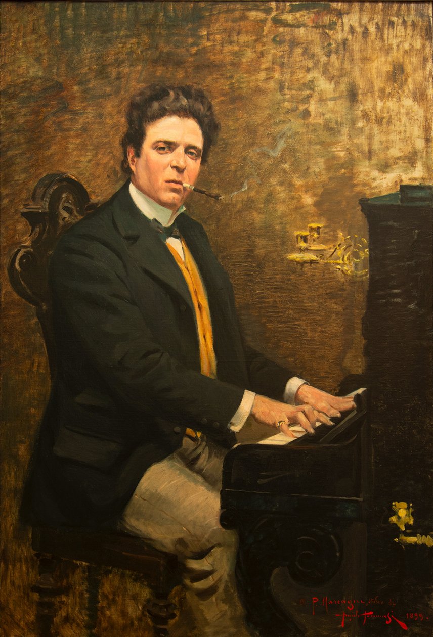 作曲家Pietro Mascagni的肖像，1863-1945年，1899年。 作者 安乔洛·托马西
