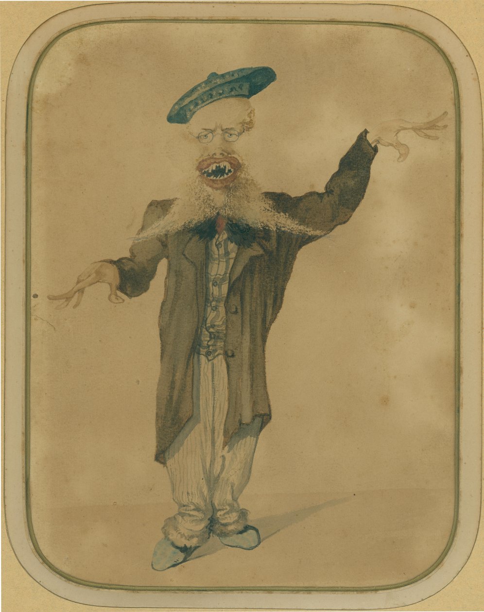 泰勒马科-西格诺里尼从巴黎归来的漫画，约 1884 年（钢笔画，纸板） 作者 安吉奥洛·特里卡