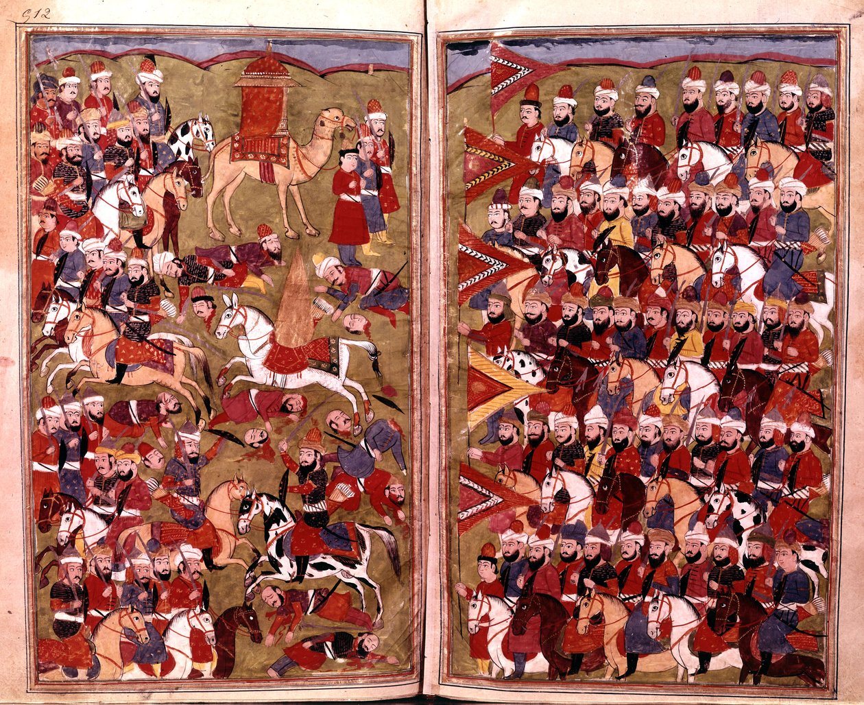 656年在Djamal战役中的Aicha军队，来自Hamla-i-Haydari的插图，作者：Mirza Muhammad Rafi Bazil，1808 作者 印度学校