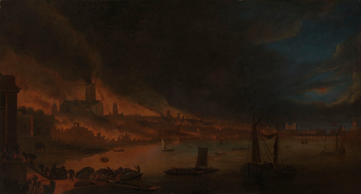 伦敦大火，约 1666-1700 年（布面油画） 作者 英荷学校
