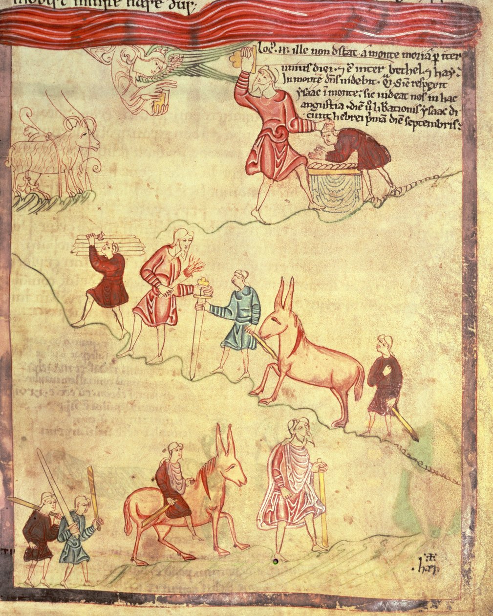 Cott Claud B IV f.38 亚伯拉罕和以撒的献祭，选自坎特伯雷圣奥古斯丁教堂的《艾尔弗里克五经 作者 盎格鲁撒克逊人