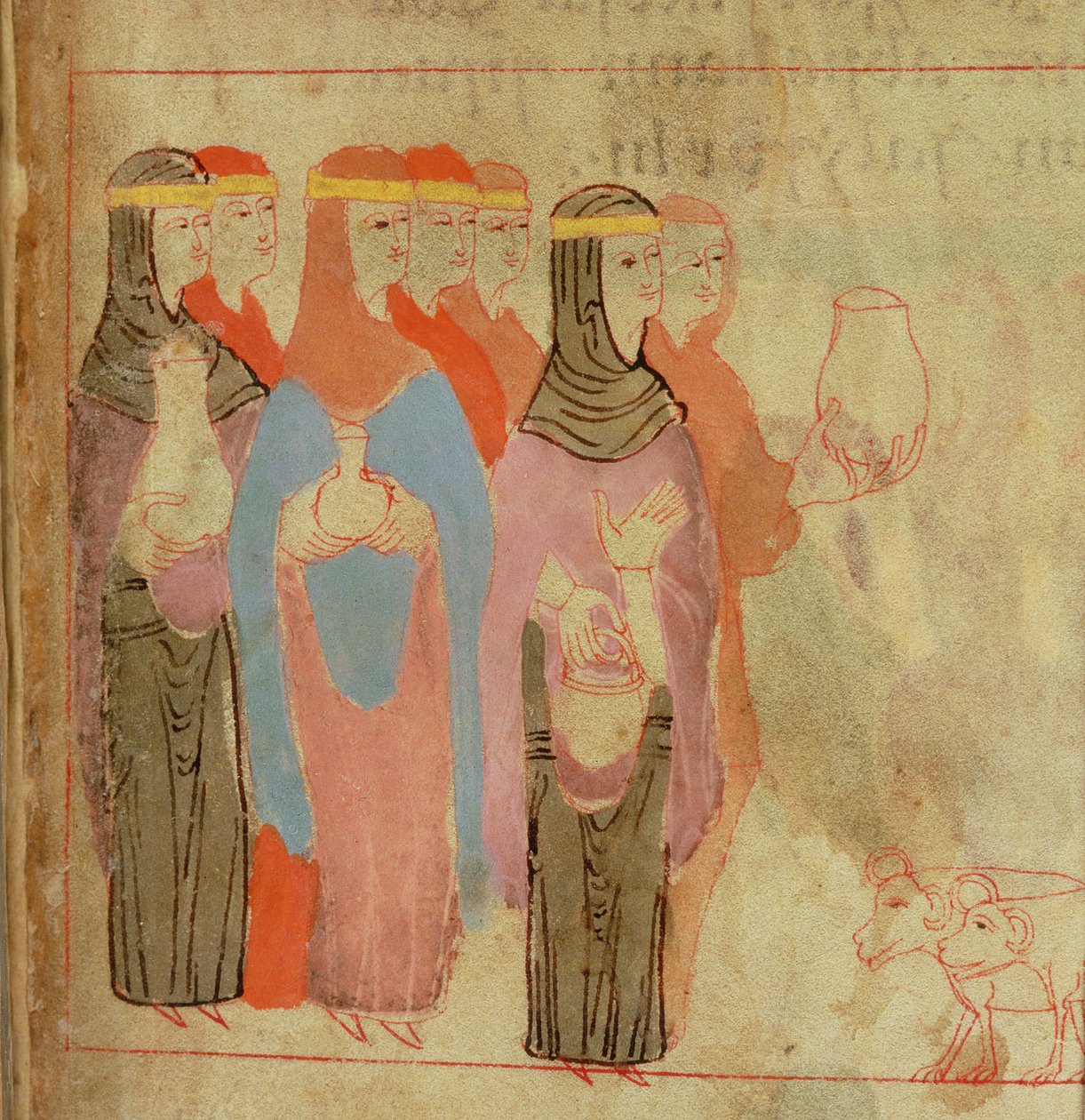 Cott Claud B IV f.76 坎特伯雷圣奥古斯丁教堂出土的《艾尔弗雷克五经》中戴金头巾的妇女 作者 盎格鲁撒克逊人